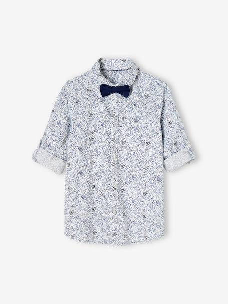 Chemise à fleurs et son noeud papillon garçon bleu imprimé+vert imprimé 2 - vertbaudet enfant 