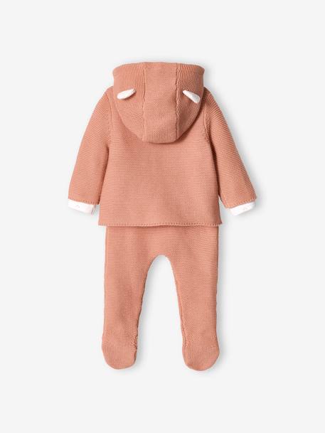 Ensemble naissance 3 pièces en point mousse beige chiné+marine+rose poudré+vert d'eau 24 - vertbaudet enfant 