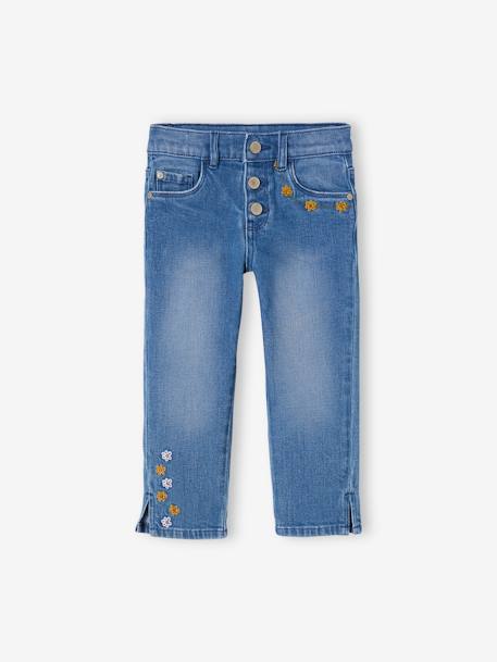 Fille-Pantacourt denim brodé fleurs fille