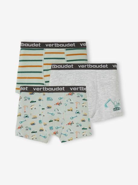 Lot de 3 boxers stretch 'tractopelle' garçon vert sauge 1 - vertbaudet enfant 