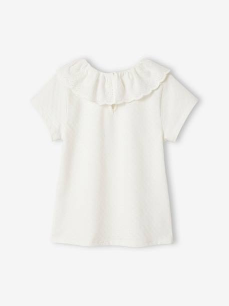 T-shirt à collerette en broderie anglaise fille écru+vert sauge+vieux rose 2 - vertbaudet enfant 