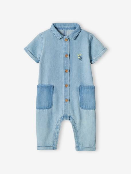 Combinaison manches courtes bébé en denim denim bleached 6 - vertbaudet enfant 