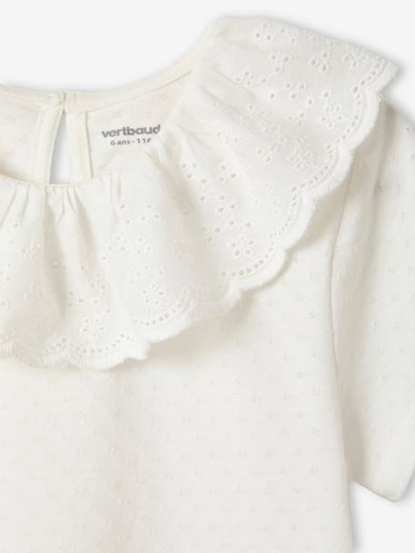 T-shirt à collerette en broderie anglaise fille écru+vert sauge+vieux rose 3 - vertbaudet enfant 