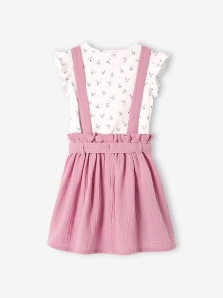 Ensemble fille t-shirt à volants et jupe à bretelles en gaze de coton corail+lilas+vert sauge 9 - vertbaudet enfant 