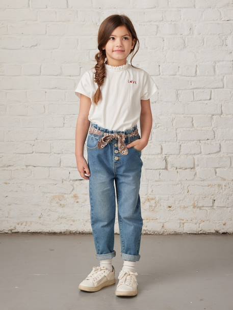 Jean style paperbag et sa ceinture fleurie fille denim brut+denim gris+stone 10 - vertbaudet enfant 