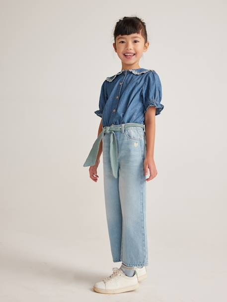 Chemise en jean col claudine fille manches courtes stone 7 - vertbaudet enfant 