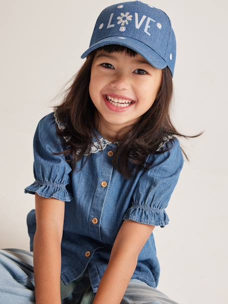 Chemise en jean col claudine fille manches courtes stone 8 - vertbaudet enfant 