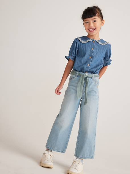 Chemise en jean col claudine fille manches courtes stone 6 - vertbaudet enfant 