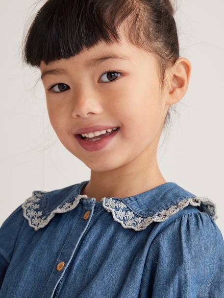 Chemise en jean col claudine fille manches courtes stone 2 - vertbaudet enfant 