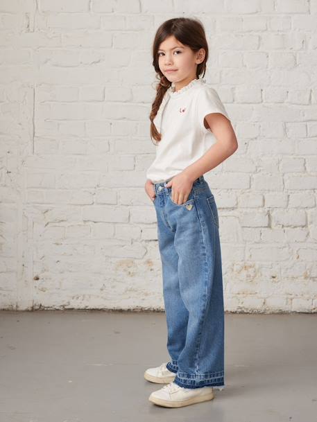 Jean large fille bas effiloché bleu ciel+bleu jean+denim bleached+denim gris+stone 28 - vertbaudet enfant 