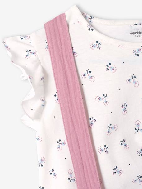 Ensemble fille t-shirt à volants et jupe à bretelles en gaze de coton corail+lilas+vert sauge 10 - vertbaudet enfant 