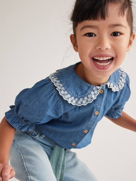 Chemise en jean col claudine fille manches courtes stone 1 - vertbaudet enfant 