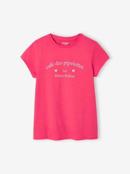 Lot de 3 t-shirts Basics détails irisés fille framboise+jaune pastel+lot camel+lot encre+marine+vert sauge 4 - vertbaudet enfant 