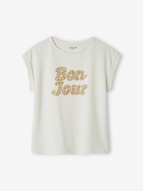 T-shirt à message motifs fleurs fille bleu ciel+écru+jaune pâle 7 - vertbaudet enfant 