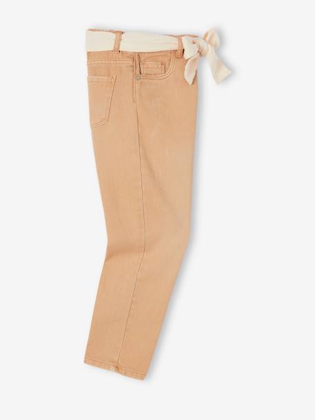 Pantalon Mom et sa ceinture en gaze de coton fille moutarde+pêche+rose+rouge+vert émeraude 6 - vertbaudet enfant 