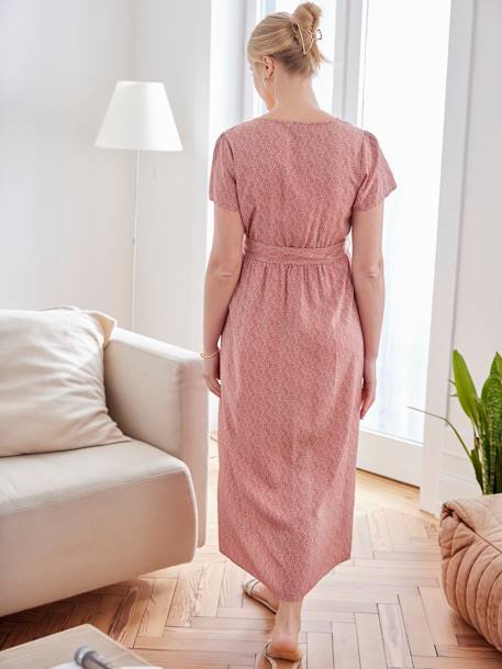 Robe imprimée fleurs avec lien à ceinturer grossesse et allaitement écru+terracotta 10 - vertbaudet enfant 