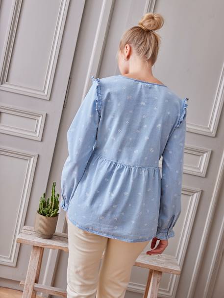 Blouse effet denim grossesse et allaitement imprimé fleurs double stone 3 - vertbaudet enfant 