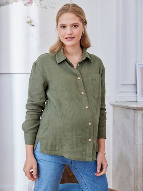 Chemise gaze de coton grossesse et allaitement olive 1 - vertbaudet enfant 