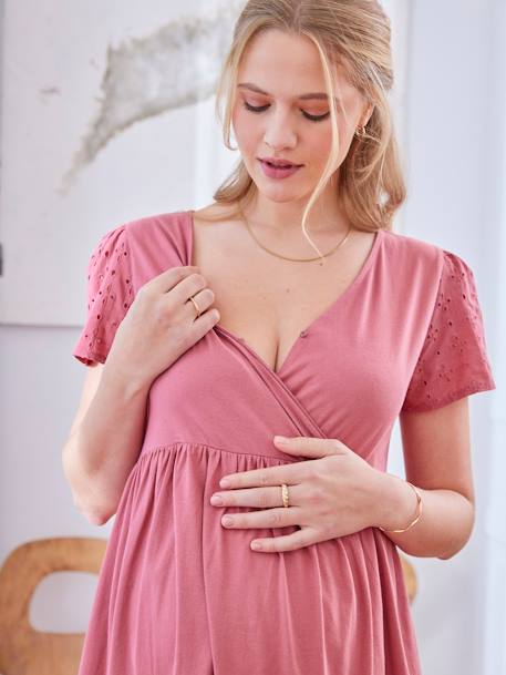 Robe cache-coeur bi-matière grossesse et allaitement vieux rose 4 - vertbaudet enfant 