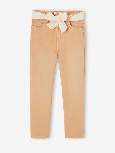 Pantalon Mom et sa ceinture en gaze de coton fille moutarde+pêche+rose+rouge+vert émeraude 5 - vertbaudet enfant 