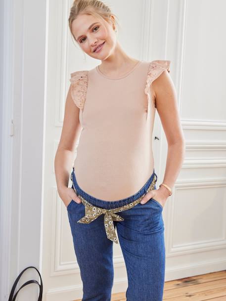 T-shirt bi-matière de grossesse beige poudré 5 - vertbaudet enfant 