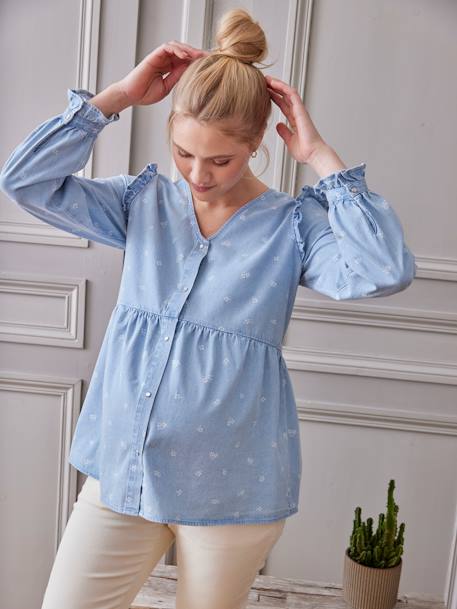 Blouse effet denim grossesse et allaitement imprimé fleurs double stone 5 - vertbaudet enfant 