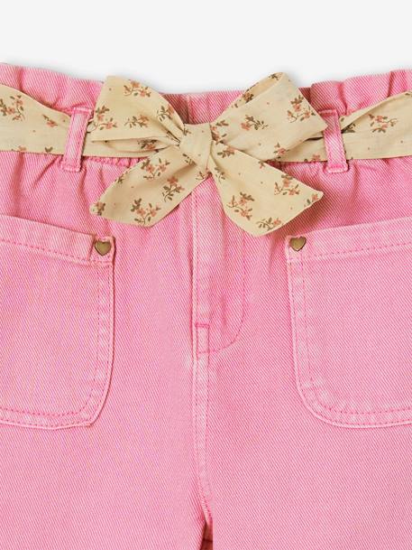 Pantacourt paperbag fille à ceinture fleurie bleu ciel+rose 6 - vertbaudet enfant 