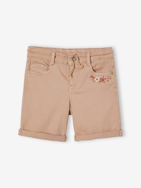 Bermuda brodé fleurs fille rose poudré 1 - vertbaudet enfant 