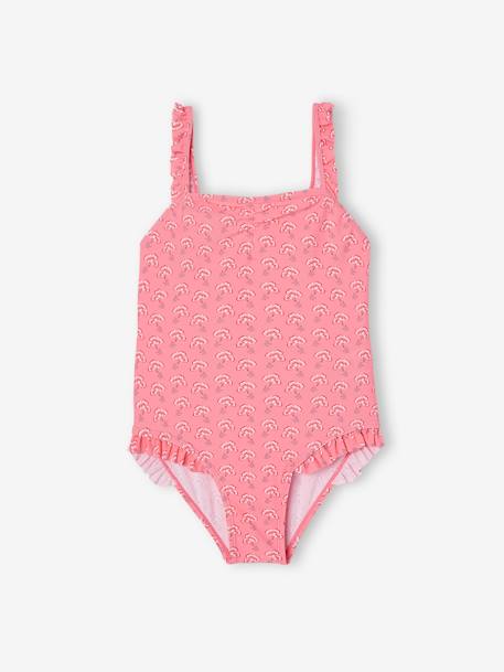 Maillot de bain 1 pièce imprimé et volanté fille rose bonbon 3 - vertbaudet enfant 