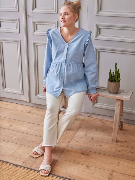 Blouse effet denim grossesse et allaitement imprimé fleurs double stone 1 - vertbaudet enfant 