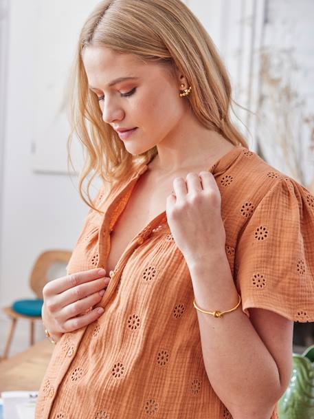 Blouse gaze de coton brodé grossesse et allaitement écru+terracotta 7 - vertbaudet enfant 