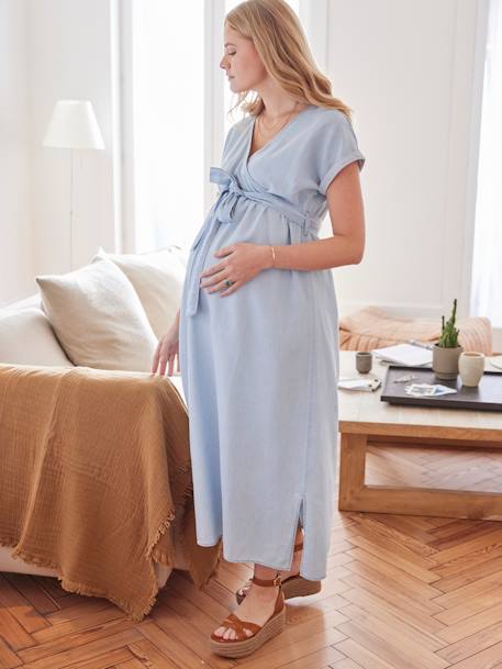 Robe longue cache-coeur denim light grossesse et allaitement stone 4 - vertbaudet enfant 