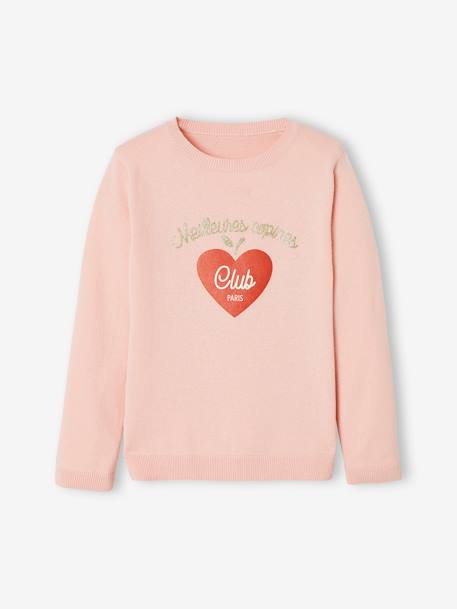 Pull Basics à message détails irisés fille rose 1 - vertbaudet enfant 