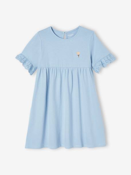 Robe manches courtes en broderie anglaise fille bleu grisé+pêche 1 - vertbaudet enfant 