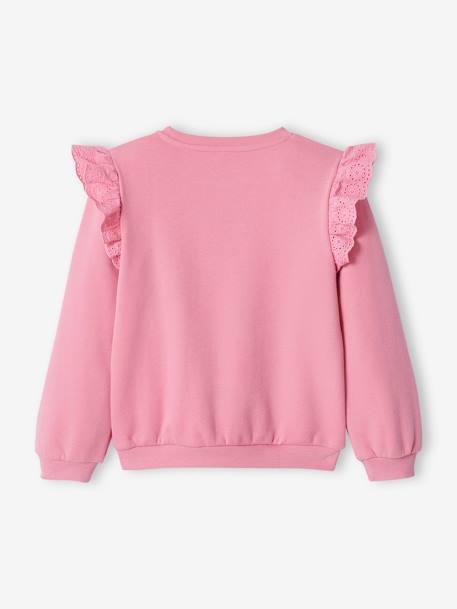 Sweat motif fleur flocké fille volants en broderie anglaise rose bonbon 5 - vertbaudet enfant 