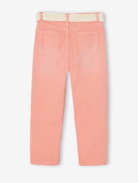 Pantalon Mom et sa ceinture en gaze de coton fille moutarde+pêche+rose+rouge+vert émeraude 13 - vertbaudet enfant 