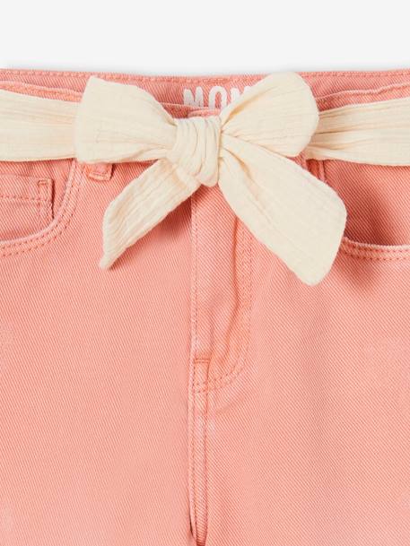 Pantalon Mom et sa ceinture en gaze de coton fille moutarde+pêche+rose+rouge+vert émeraude 14 - vertbaudet enfant 