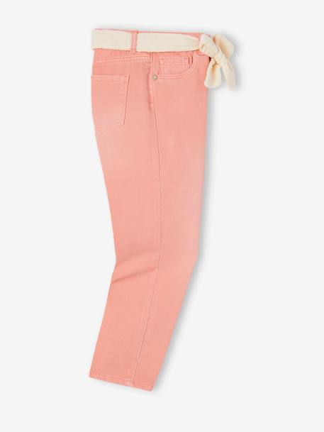 Pantalon Mom et sa ceinture en gaze de coton fille moutarde+pêche+rose+rouge+vert émeraude 12 - vertbaudet enfant 