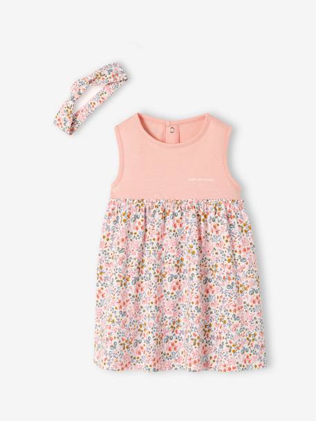 Robe et bandeau assorti bébé fille écru+rose poudré+tilleul imprimé 8 - vertbaudet enfant 