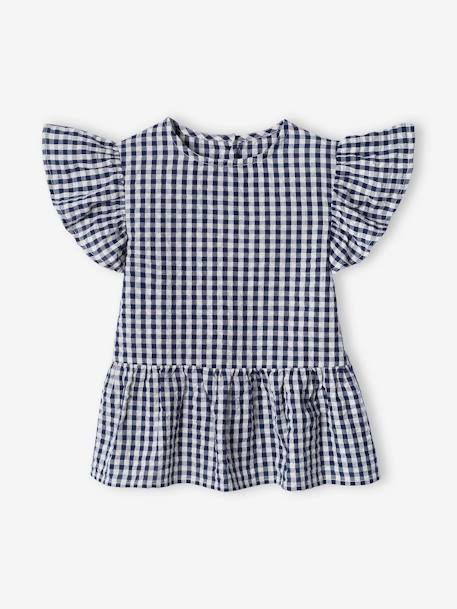 Blouse volantée à carreaux vichy fille carreaux marine 1 - vertbaudet enfant 