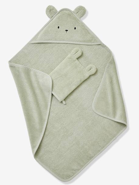 Cape de bain + gant en coton bio* amande+anthracite+blanc 5 - vertbaudet enfant 