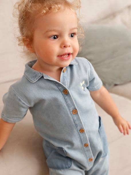 Combinaison manches courtes bébé en denim denim bleached 7 - vertbaudet enfant 