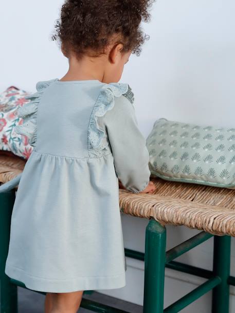 Robe en molleton bébé volant en broderie anglaise bleu grisé+caramel 7 - vertbaudet enfant 