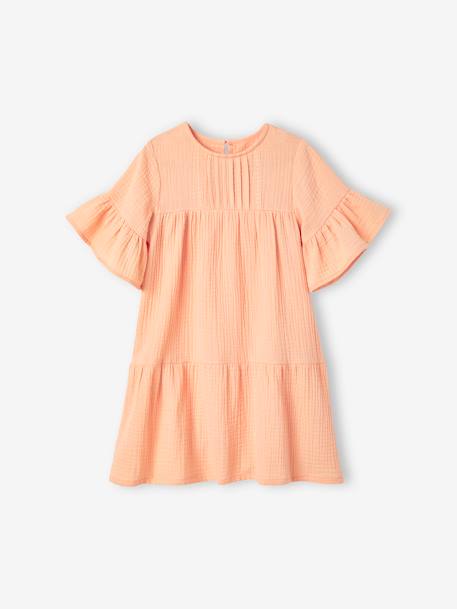 Robe en gaze de coton fille abricot poudré+bleu ciel 3 - vertbaudet enfant 