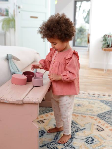 Pantalon en gaze de coton bébé bleu grisé+écru+rose pâle+vieux rose 11 - vertbaudet enfant 