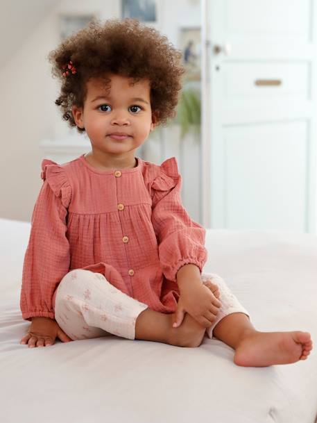 Pantalon en gaze de coton bébé bleu grisé+écru+rose pâle+vieux rose 10 - vertbaudet enfant 