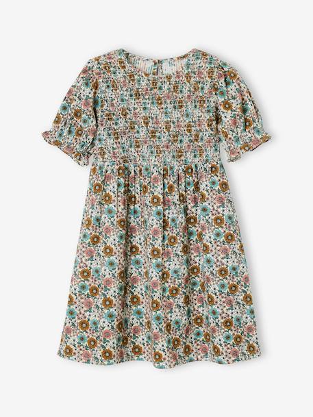 Robe à smocks fille jaune pâle+rose nude 1 - vertbaudet enfant 