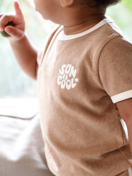 Ensemble en éponge bébé T-shirt + short taupe 10 - vertbaudet enfant 