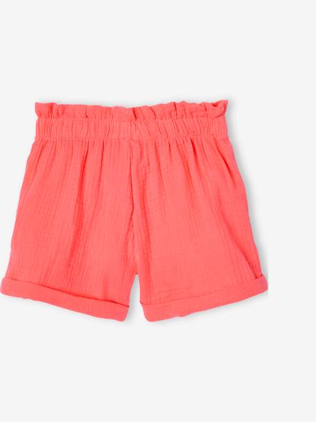 Short en gaze de coton style 'paperbag' fille bleu pâle+corail+vanille+vert amande 6 - vertbaudet enfant 