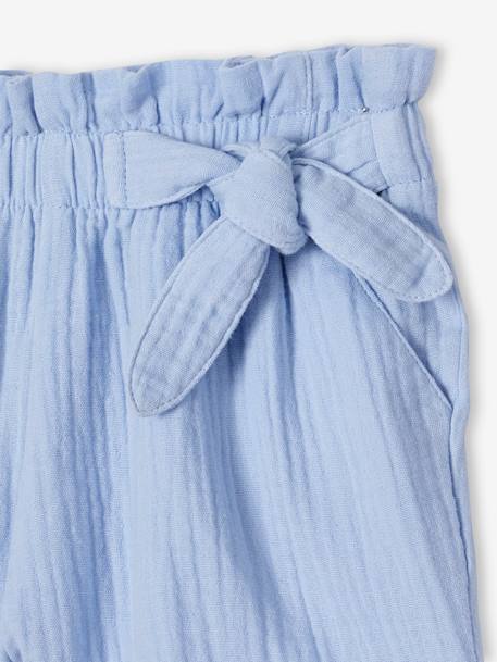 Short en gaze de coton style 'paperbag' fille bleu pâle+corail+vanille 3 - vertbaudet enfant 